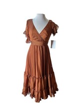 Mac Duggal Rust Ruffle A-Line Midi Cocktail Dress Size 2 $498