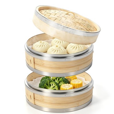 Dampfgarer Bambusdämpfer Dämpfkorb für Dim Sum Reisdämpfer Dämpfeinsatz 2 Etagen