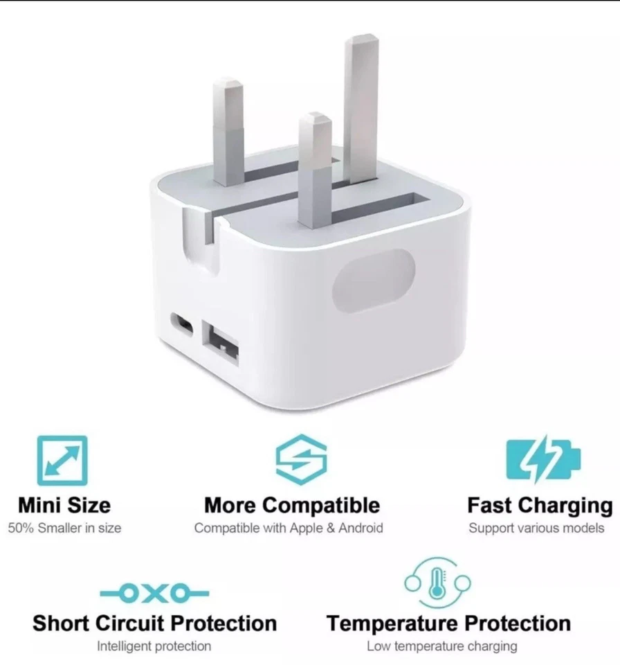 FAST CHARGING Dual Port Plug 35W - Type C & USB A Charger Adapter for UK Devices - Image 3 of 4