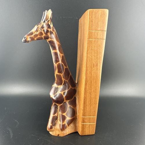 Book End Wooden Giraffe Hand Carved - Safari Jungle Animal Nursery 8"