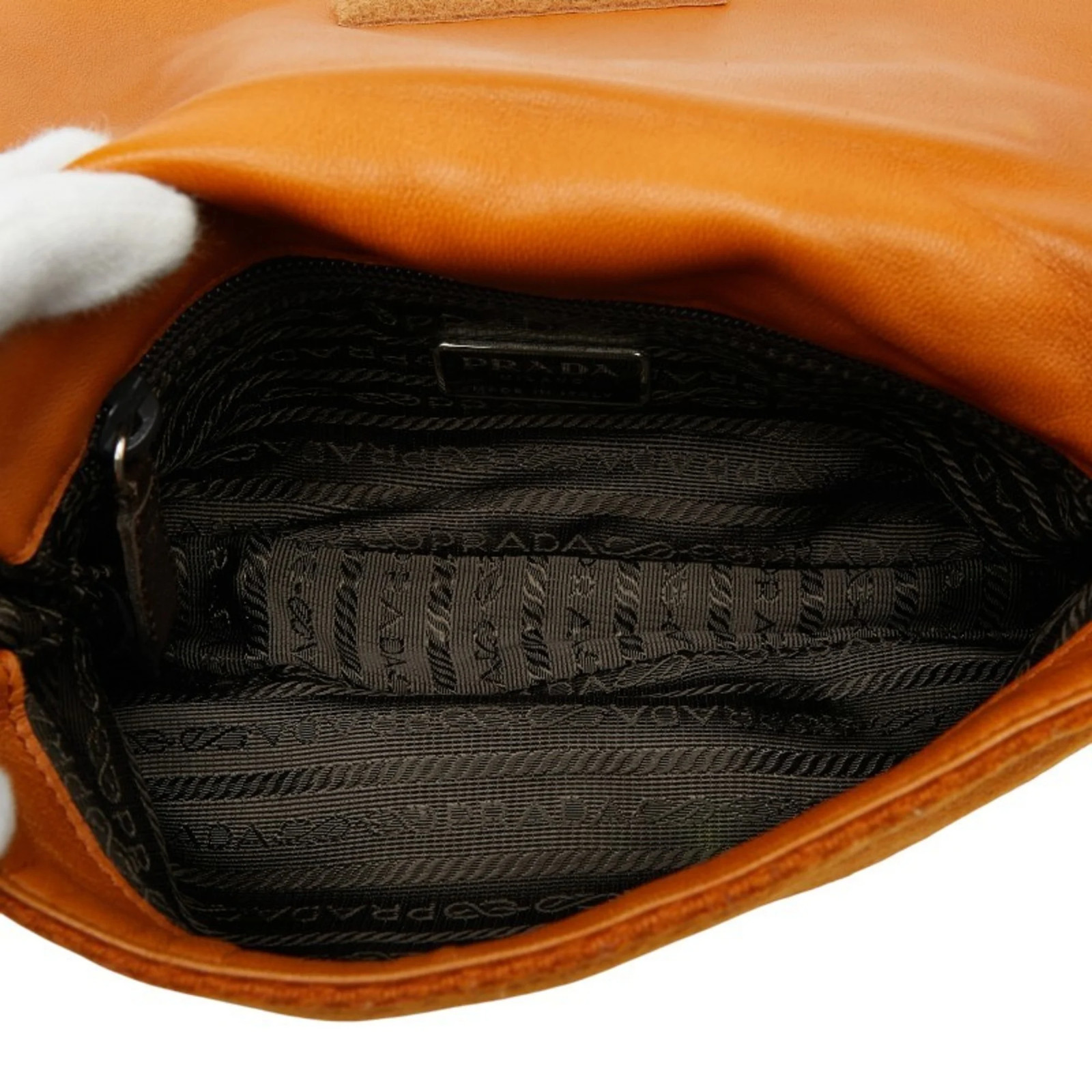 Prada One-Shoulder Bag B9475 Brown Wool and Porcelain Leather Wome... GZl1fdgp thumbnail 8