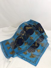 Berkshire Scarf Made In Italy 52  X 11.25  Blue/Navy/Gold 100 Poly -Ex Cond