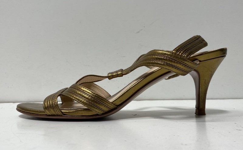 Elie Tahari Gold Metallic Strappy Slingback Kitten Heels Size 36.5