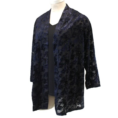 Susan Graver QVC Plus Occasions Navy Knit Cardigan Tank Set Petite 2X