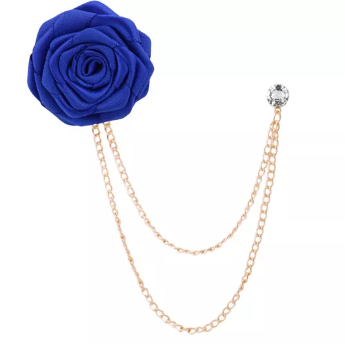 Mens Rose Brooch Flower Brooch Boutonniere Suit Lapel Wedding Pin Tassel Chain - Picture 6 of 95
