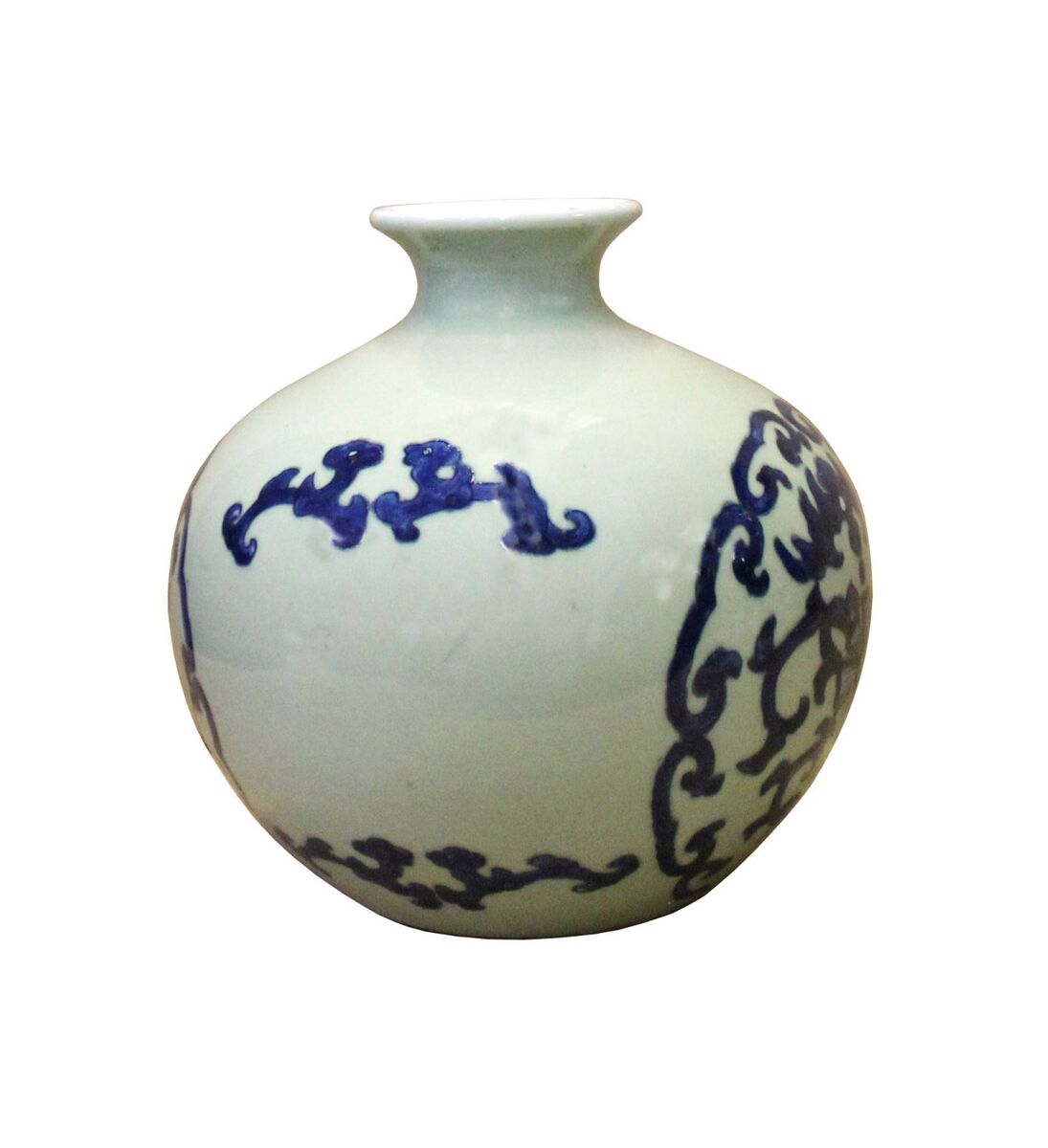 Chinese Oriental Ceramic Light Celadon Green Blue Graphic Vase cs4108S Chinese Oriental Ceramic Light Celadon Green Blue Graphic Vase cs4108S