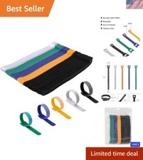 100 PCS Reusable Hook  Loop Cable Ties - 8"x1/2", Adjustable Cord Organizer