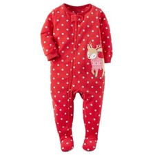 Carters NWT 6 Months Pink Sweater Reindeer Christmas Footed Fleece Pajama Girl