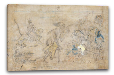Kunstdruck ca. 1780 - Durga und Kali nähern sich den versammelten Armeen von Ch