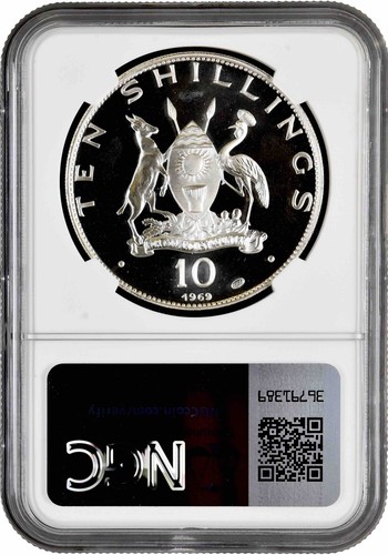 Uganda 10 shillings 1969, NGC PF68 UC, "Visit of Pope Paul VI - Martyrs' Shrine" - Picture 2 of 2