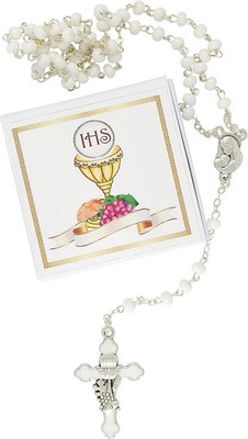 Rosary for Communion White with Clasp in Storage Box