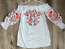 Free People Fleur Du Jour Embroidered Boho Tunic Dress Off The Shoulder Size XS