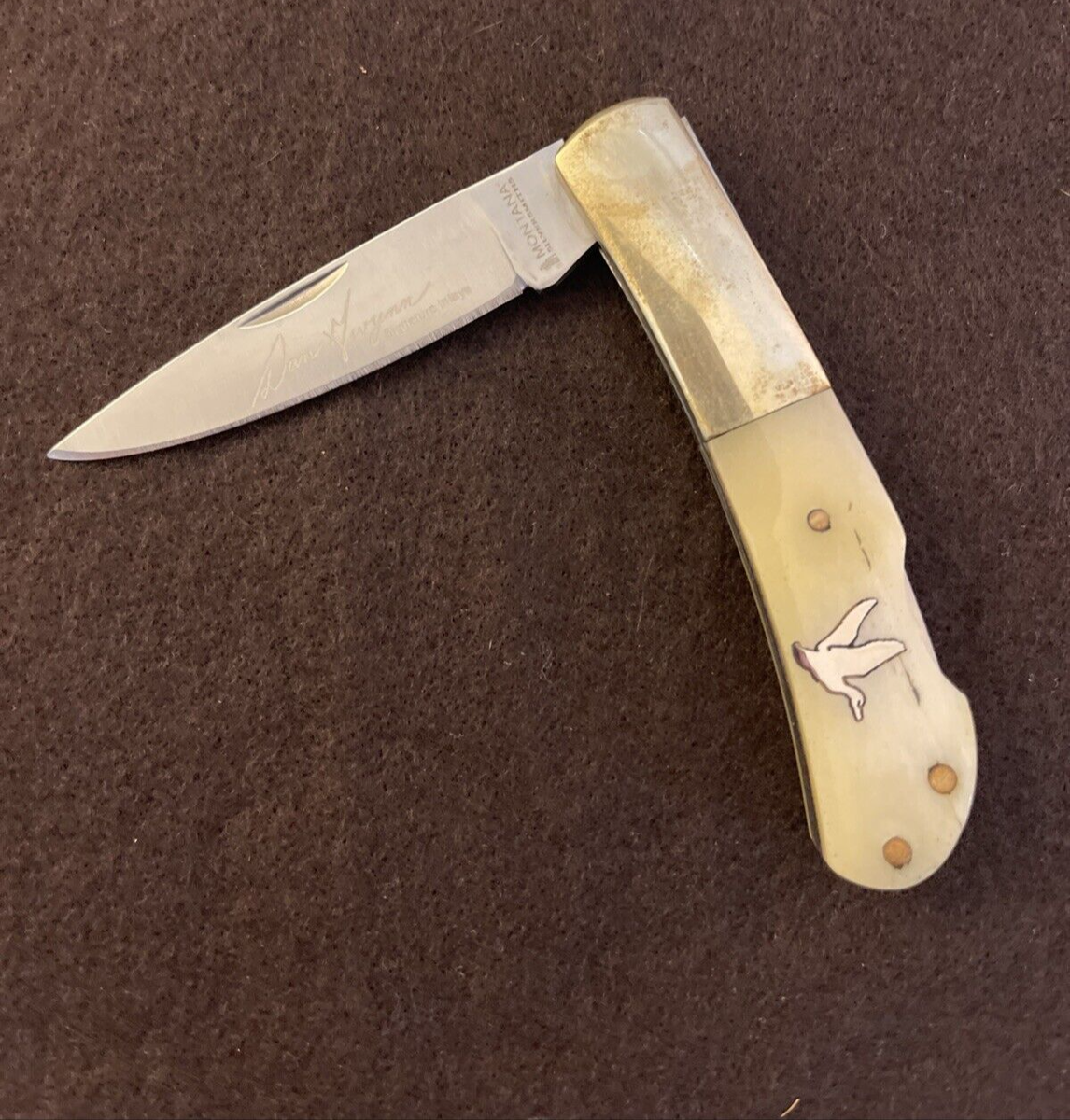 Vintage Montana Silversmith Dan Gwynn Bone Handle W/Hunting Inlay