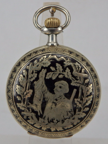 Savonnette Herrentaschenuhr Urania Watch Co Jagdmotive in Emaille 1890 (76451) - Afbeelding 1 van 18