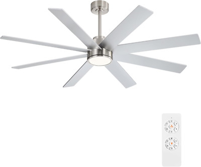 60'' DC Ceiling Fan with Lights & Remote, 6 Speeds, Indoor/Outdoor, Brushed Nicke