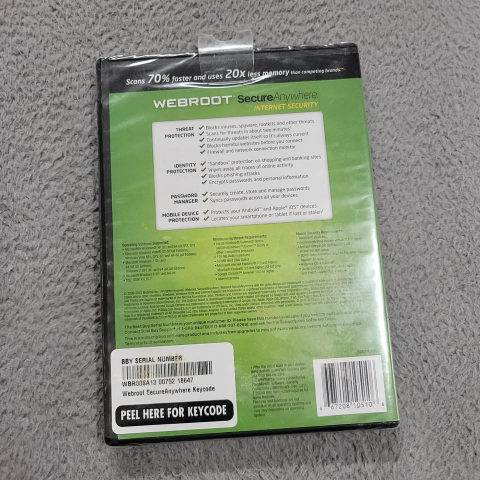 Webroot Secure Anywhere Internet Security WINDOWS 8 Compatible PC Mac or Mobile - Image 2 of 2