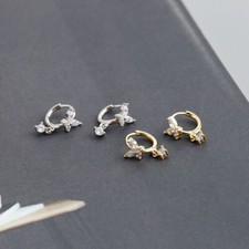 Cute Butterfly CZ 925 Sterling Silver Huggie Hoop Drop Earrings Women A1241