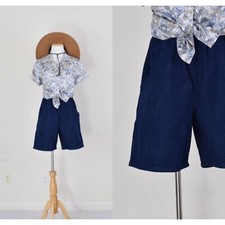 Vintage Gathered Waist Blue Denim Shorts size 8