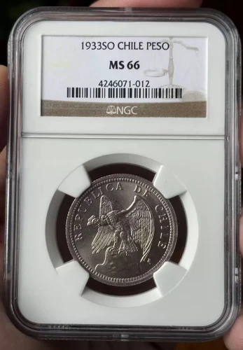 NGC MS66 Chile 1933 Nickel Coin 1 Peso