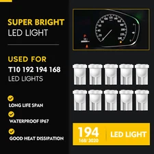 10X White T10 W5W 194 168 6-SMD-3020 LED Bulb Instrument Cluster Dashboard Light