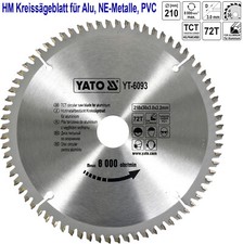 Yato Tools HM Sägeblatt 210 x 30 , 72 Zähne , TFZ , für Alu 