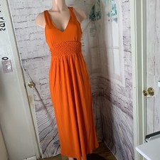 Anthropologie Maeve Women's Dress SZ 4 Small Bright Orange Chiffon Stretch Waist