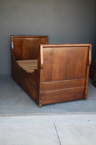 Antique French Empire sleigh bed daybed big drawer original 1820 solid oak - Picture 8 of 13