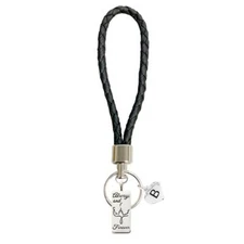 Custom Always and Forever Black Leather Key Chain Wedding Gift Choose Initial