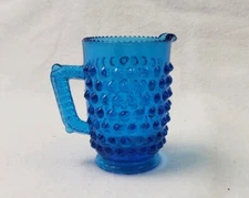 Fenton Hobnail Style Colonial Blue Glass Small Miniature Pitcher Creamer 