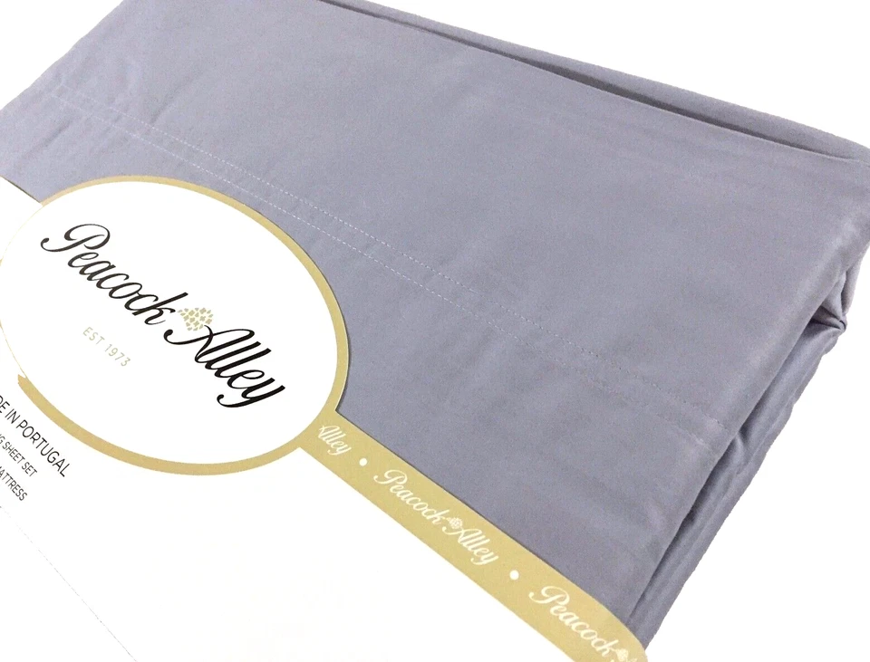 Juego de sábanas de lujo Peacock Alley 100 % algodón grapado largo satén 410TC gris reina Foto 2 de 4