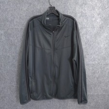 Nike Windbreaker Jacket Mens 2XL Gray Full Zip Lightweight Swoosh Spellout Sport