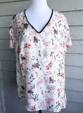 MARINA RINALDI S/S V-NECK SILK PAISLEY FLORAL LEAF PRINT TOP SHIRT BLOUSE SZ. 16