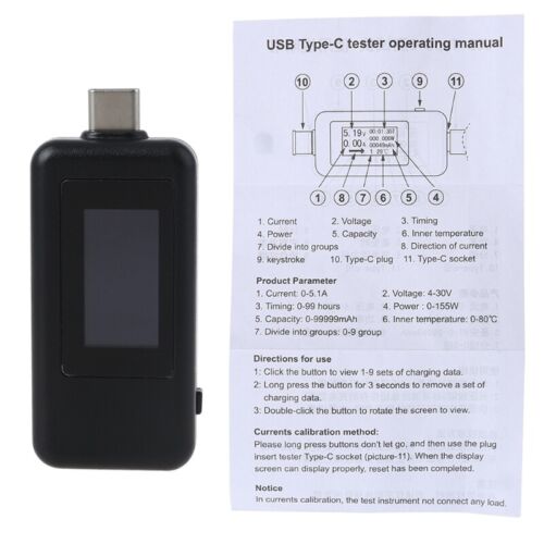 Type-c Charger Detector Digital Voltmeter Ammeter Voltage Meter 1802C USB Tester - Picture 1 of 8