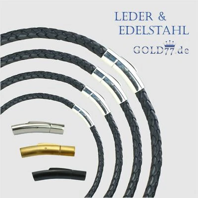 Lederkette geflochten Schwarz | Armband/Halsband  Verschluss Silber/Schwarz/Gold - Bild 1 von 4