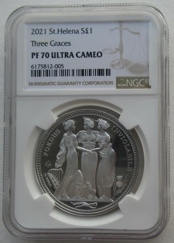 NGC PF70 UK British St.Helena 2021 Great Engravers Three Graces Silver Coin 1oz