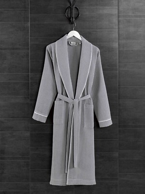 grey waffle dressing gown Waffle Robe with Hooded Unisex Grey Bulk – SAMTEKS Weaving LLC main image 0
