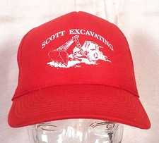 vtg 80s retro Scott Excavating Snapback Trucker Hat Cap backhoe graphics