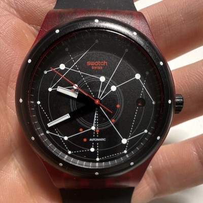 Swatch Sistem51 Swiss Made automatic wristwatch, black/red dial, rubber band