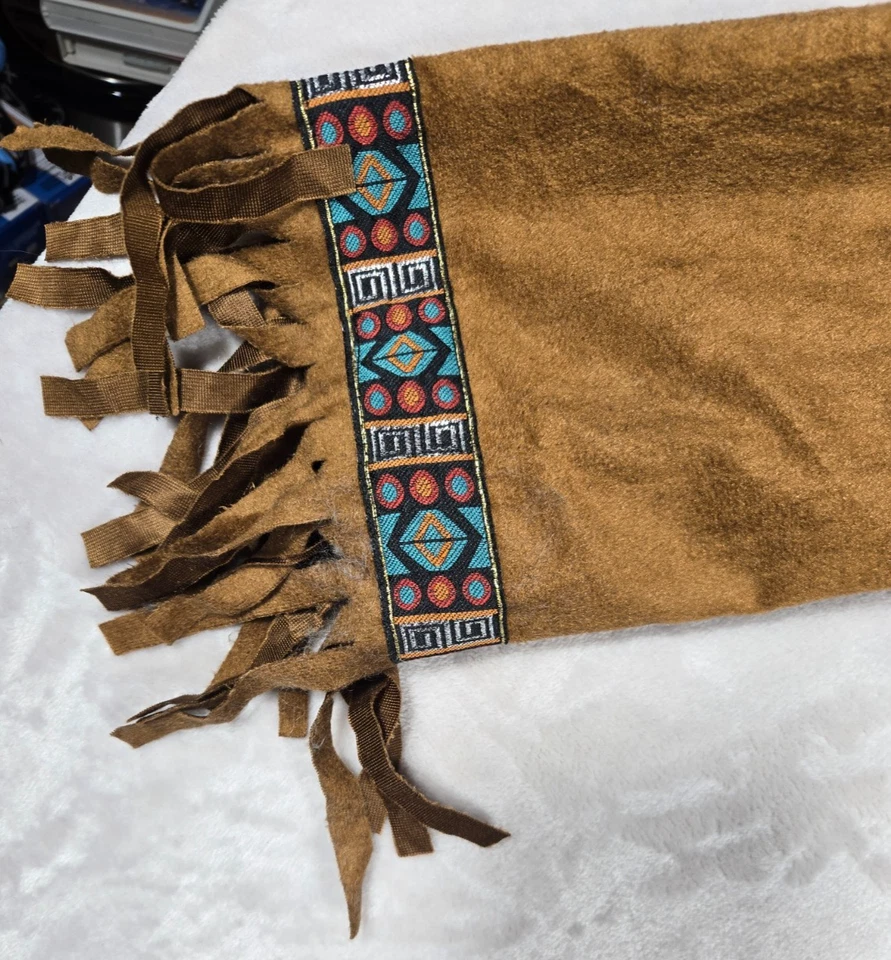 Native American Indian Costume Women's S/M Faux Suede Fringe Dress & Red Feather - Image 3 of 4