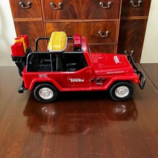 Vintage 2001 Red Tonka Jeep Rescue Wrangler Lights  Sound, 13" L, Works