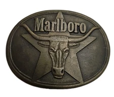 VTG 1987 MARLBORO Solid Brass Belt Bucket Philip Morris, Inc Made In USA