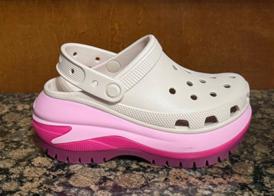 New! Womens CROCS MEGA CRUSH MATTE PLATFORM CLOG 210749-6WS BEIGE/PINK