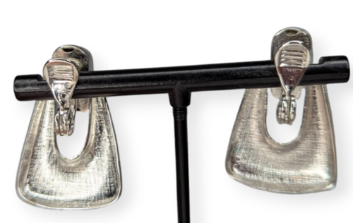 Monet Signed Silver Tone Door Knocker Clip on Earrings - Picture 3 of 9
