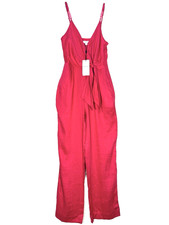 REISS Womens Emilia Linen Wide Leg Jumpsuit Pink MSRP 290