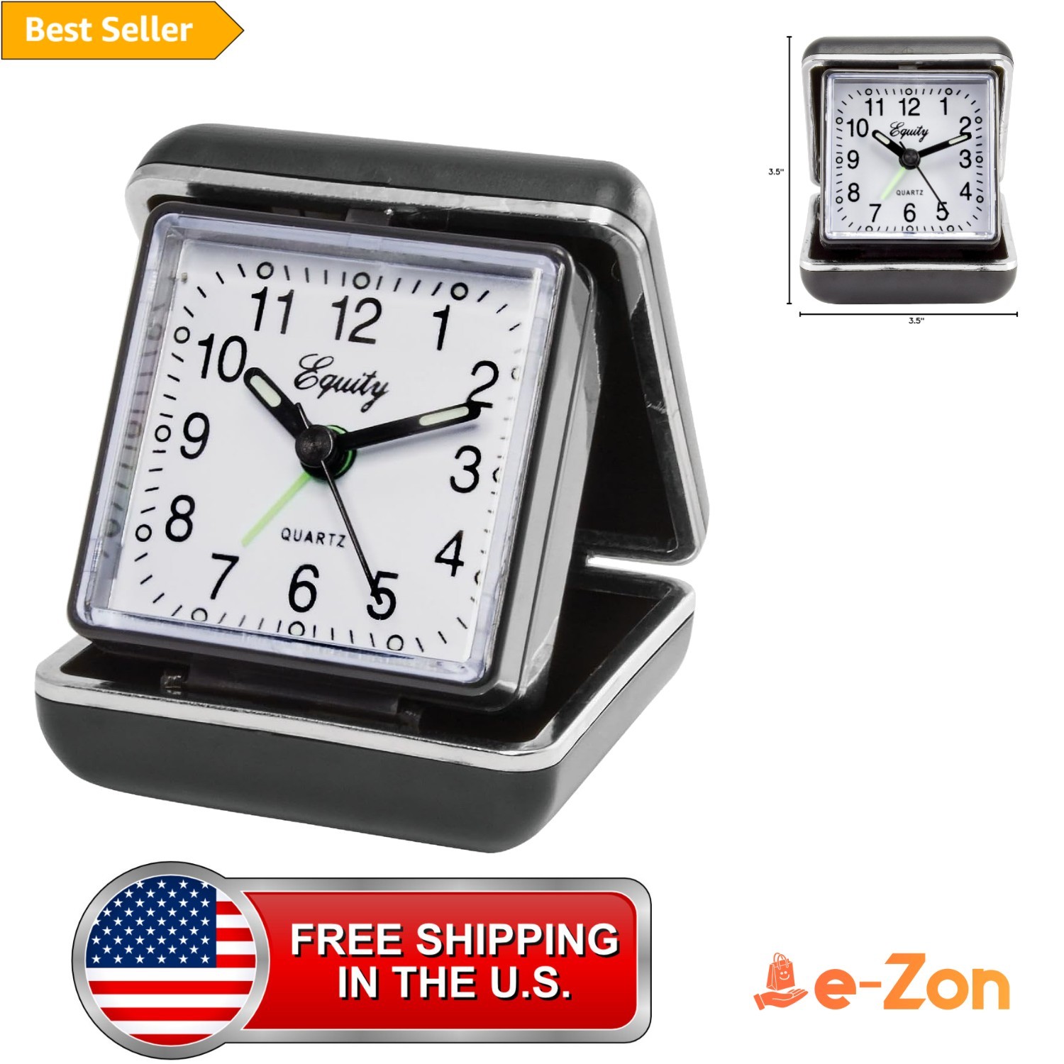 Travel Alarm Clock Analog Folding Quartz Classic Desk Watch Black