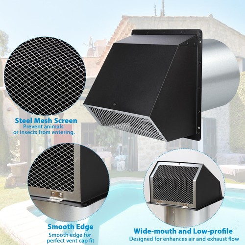 4" Dryer Vent Cover for Exterior Wall, Exhaust 4 Inch, Black - 第 3/8 張圖片