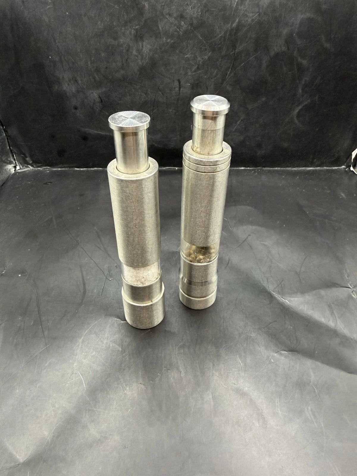 Pair Of Stainless Steel Pump And Grind Salt And Pepper Mills