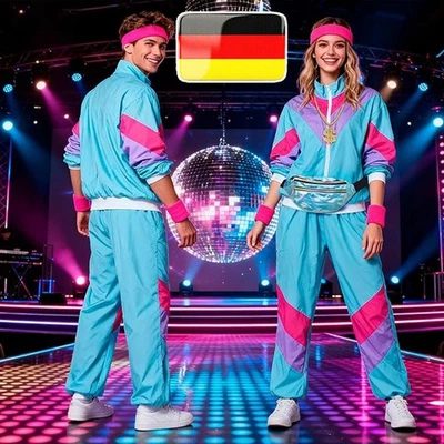 MARKENLOS 90er 80er Jahre Retro Trainingsanzug Karneval Kostüm Unisex Damen Herren
