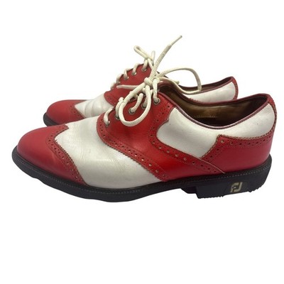 FJ ICOMゴルフシューズ 白/赤 FootJoy Icon Golf Shoes Mens 8.5 Red White Wingtip Leather Spiked