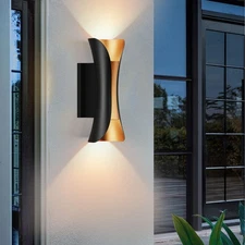 Modern 30W LED Outdoor Wall Lights Up Down Wall Sconce, Black Gold Aluminum E...